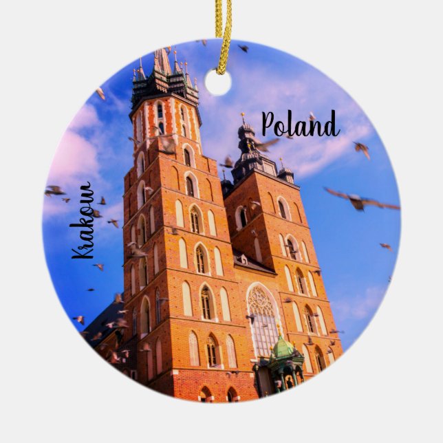 Krakow in Poland Ceramic Tree Decoration (Front)