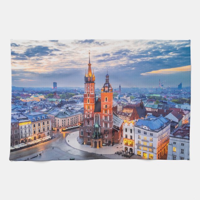 Krakow night in Poland Tea Towel (Horizontal)