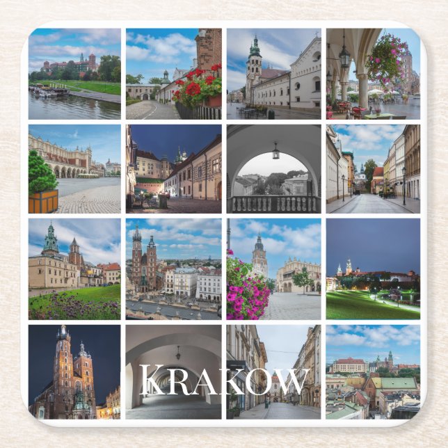 Krakow old town landscapes, Poland Square Paper Coaster (Front)