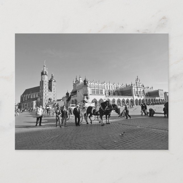 Krakow, Old Town, Poland, black and white postcard (Front)