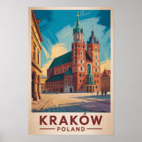 Krakow Poland Illustration Travel Art Vintage