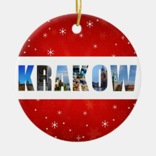 Krakow Poland Red Snowflake Christmas Ceramic Tree Decoration