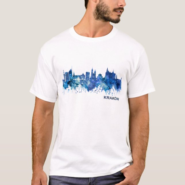 Krakow Poland Skyline Blue T-Shirt (Front)