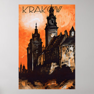 Krakow Poland Travel Poster Vintage Wall Art Print