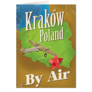 Kraków Poland vintage flight travel poster