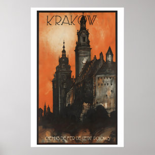 Kraków Poland Vintage Travel Poster - Framed