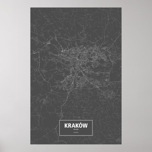 Kraków, Poland (white on black) Poster (Front)