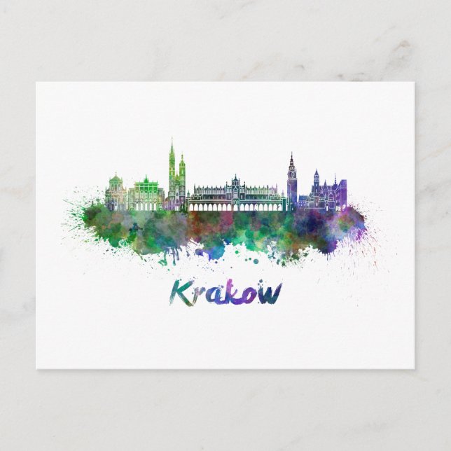 Krakow skyline in watercolor postcard (Front)