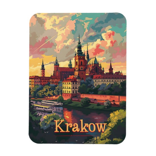Krakow sunset vintage magnet (Vertical)