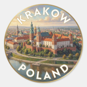 Krakow Wawel Castle Vistula River View Classic Round Sticker