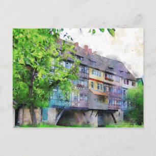 Krämerbrücke in Erfurt. Fachwerkhäuser auf Brücke Postcard