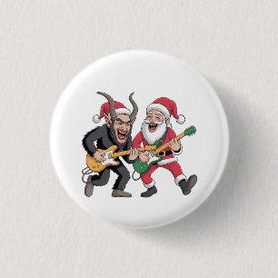 Krampus and Santa Playing Guitar Electric Xmas 3 Cm Round Badge
