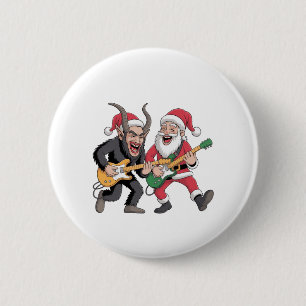 Krampus and Santa Playing Guitar Electric Xmas  6 Cm Round Badge