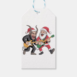 Krampus and Santa Playing Guitar Electric Xmas Gift Tags