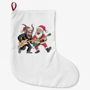 Krampus and Santa Playing Guitar Electric Xmas  Large Christmas Stocking
