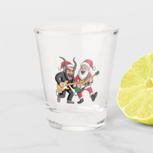 Krampus and Santa Playing Guitar Electric Xmas Shot Glass