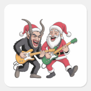 Krampus and Santa Playing Guitar Electric Xmas  Square Sticker