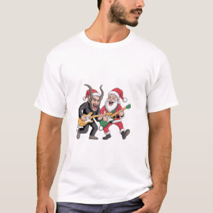 Krampus and Santa Playing Guitar Electric Xmas  T-Shirt