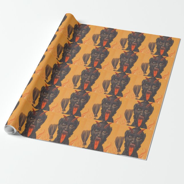 Krampus Broom Hell Fire Wrapping Paper (Unrolled)