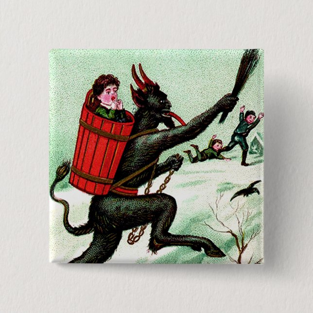 Krampus Chasing Bad Children Winter Snow 15 Cm Square Badge (Front)