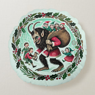 Krampus Christmas Round Cushion