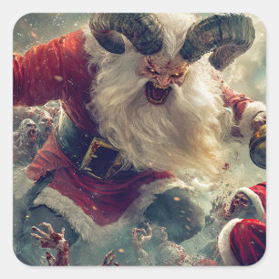 Krampus Defeating Zombies Square Sticker