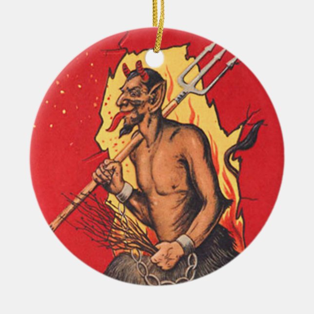 Krampus Demon Devil Pitchfork Switch Ceramic Tree Decoration (Front)
