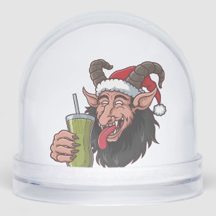 Krampus Drinking Green Matcha Christmas Spooky Snowglobe