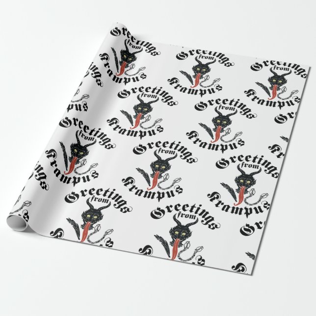 Krampus Greetings Wrapping Paper (Unrolled)