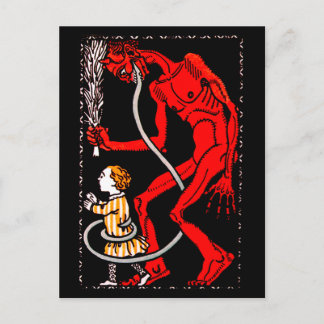 Krampus has a long tongue postcard