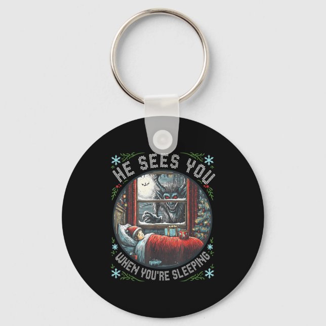 Krampus He Sees You When You're Sleeng Horror Chri Key Ring (Front)