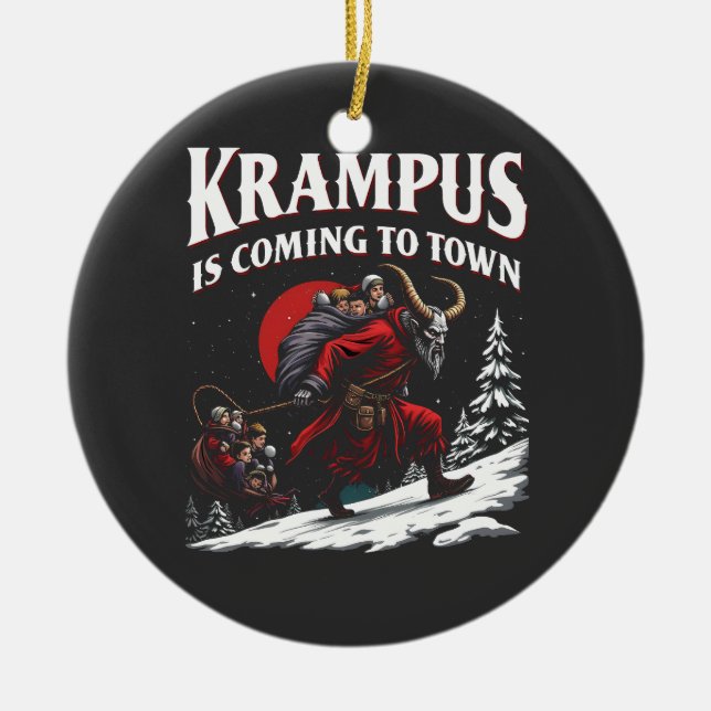 Krampus is Coming to Town Krampus Christmas  Ceramic Tree Decoration (Front)