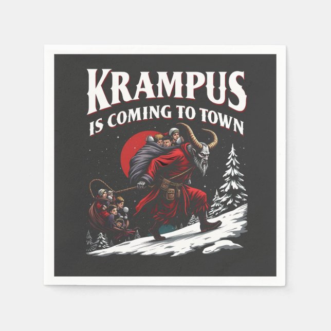 Krampus is Coming to Town Krampus Christmas  Napkin (Front)