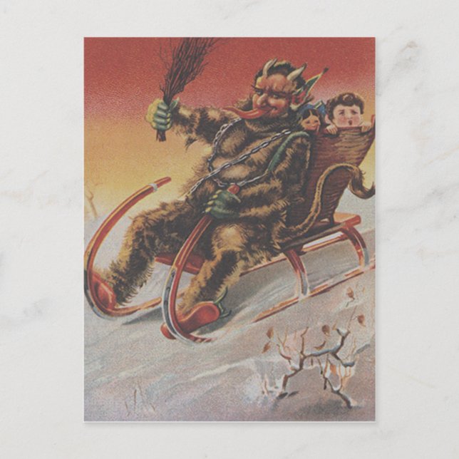 Krampus Kidnapping Children Sleigh Postcard (Front)