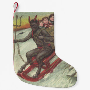 Krampus Kidnapping Children Sleigh Trident Small Christmas Stocking