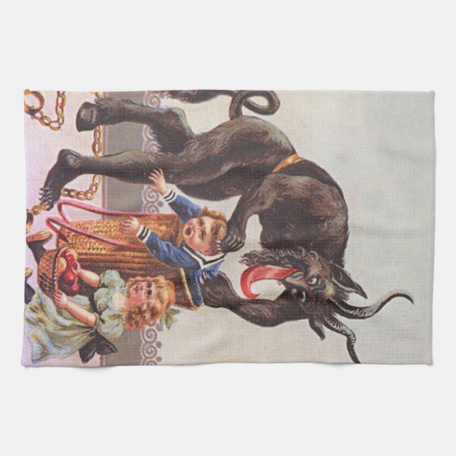 Krampus Kidnapping Children Tea Towel (Horizontal)