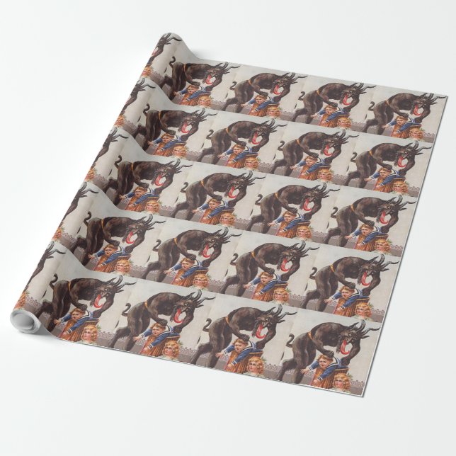 Krampus Kidnapping Children Wrapping Paper (Unrolled)