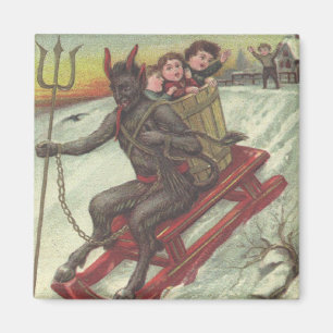 Krampus Kidnapping Kids On Sleigh Pitchfork Magnet