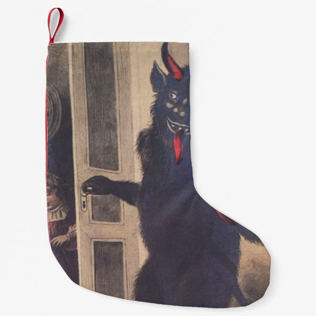 Krampus Kidnapping People Small Christmas Stocking (Front)