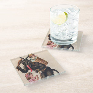 Krampus Kidnaps Girls Vintage Holiday Christmas Glass Coaster