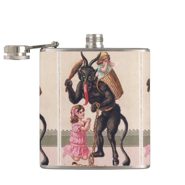 Krampus Kidnaps Girls Vintage Holiday Christmas Hip Flask (Opened)