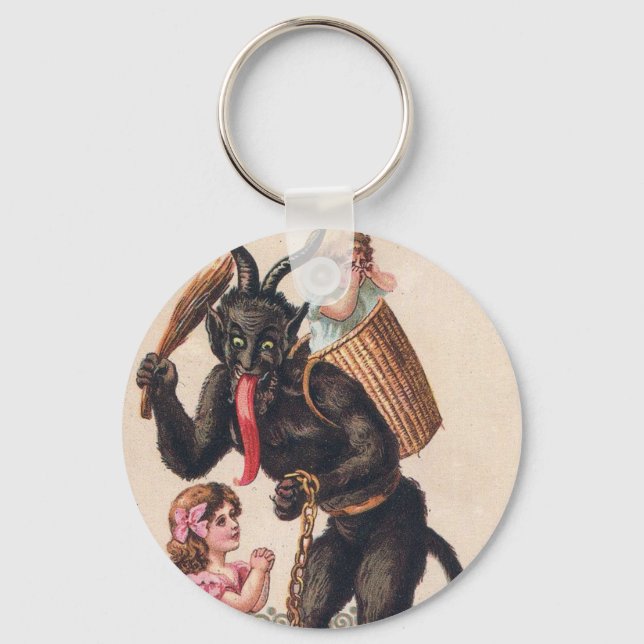 Krampus Kidnaps Girls Vintage Holiday Christmas Key Ring (Front)