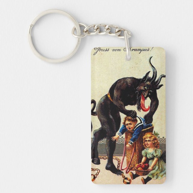 Krampus Kids in Basket Christmas Holiday Xmas Key Ring (Front)