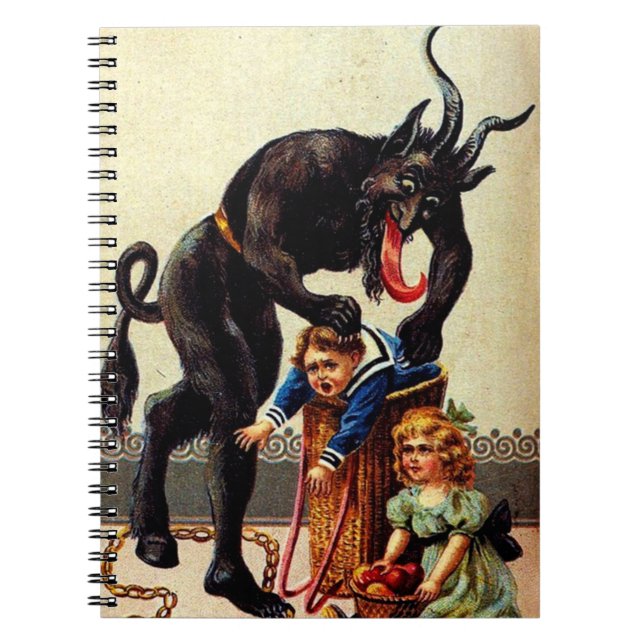 Krampus Kids in Basket Christmas Holiday Xmas Spiral Notebook (Front)