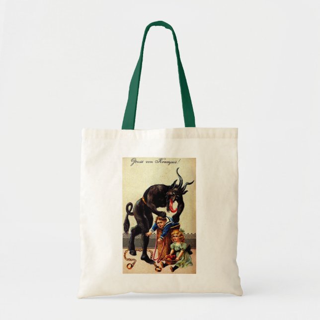 Krampus Kids in Basket Holiday Christmas Tote Bag (Front)
