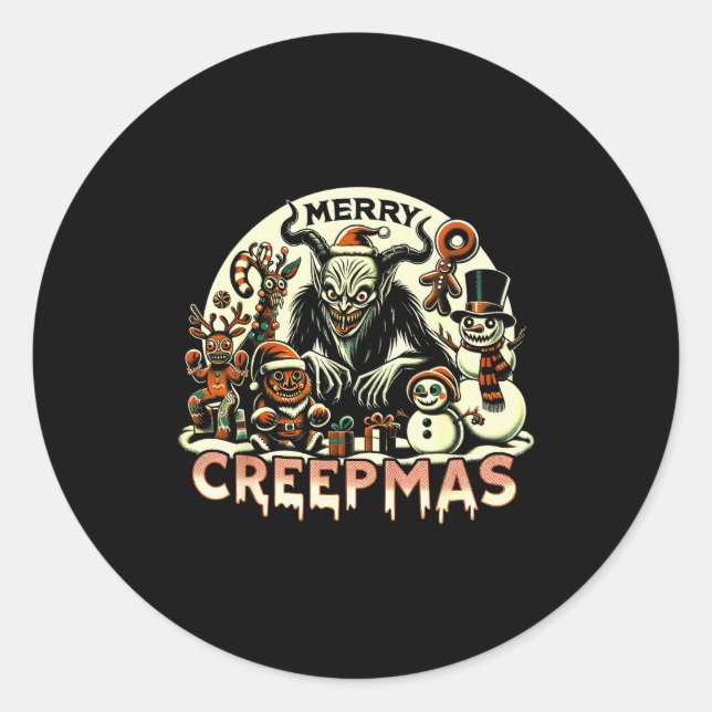 Krampus Merry Creepmas Christmas 30’s Retro Cartoo Classic Round Sticker (Front)