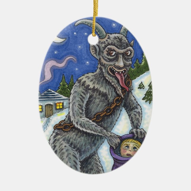 KRAMPUS & NAUGHTY CHILDREN, SCARY CHRISTMAS STORY CERAMIC TREE DECORATION (Front)