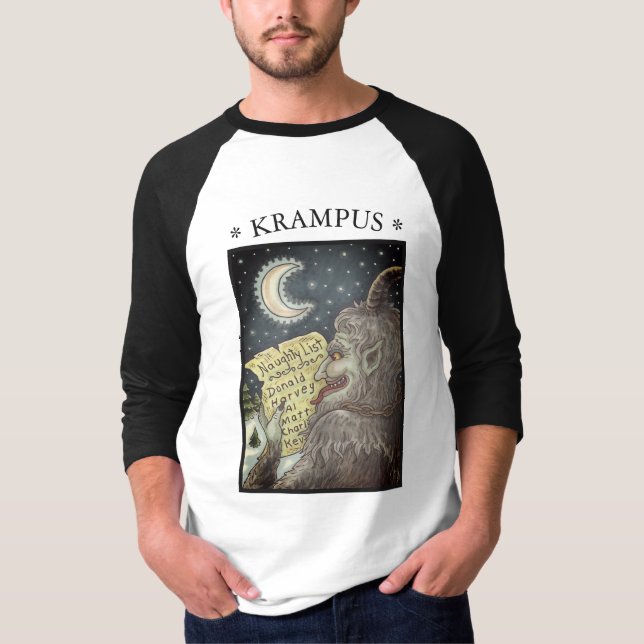 KRAMPUS NAUGHTY LIST, CHRISTMAS 3/4 SLEEVE T-SHIRT (Front)