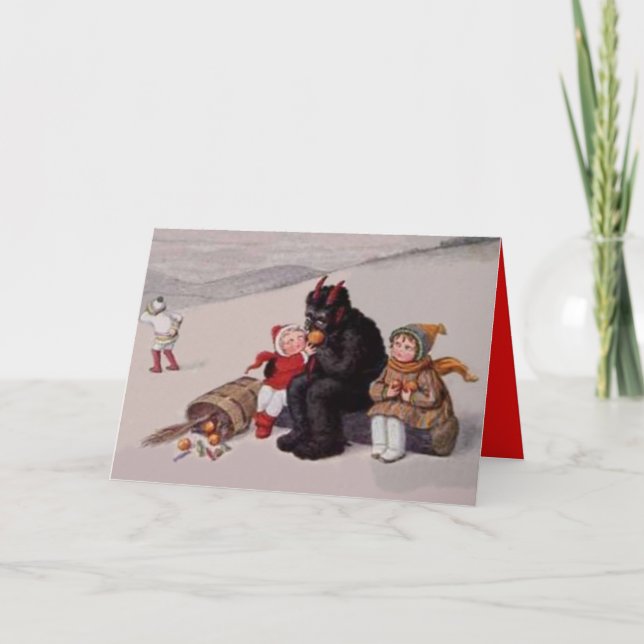 Krampus Playing With Children Snow Holiday Card (Front)