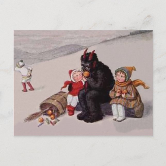 Krampus Playing With Children Snow Postcard (Front)
